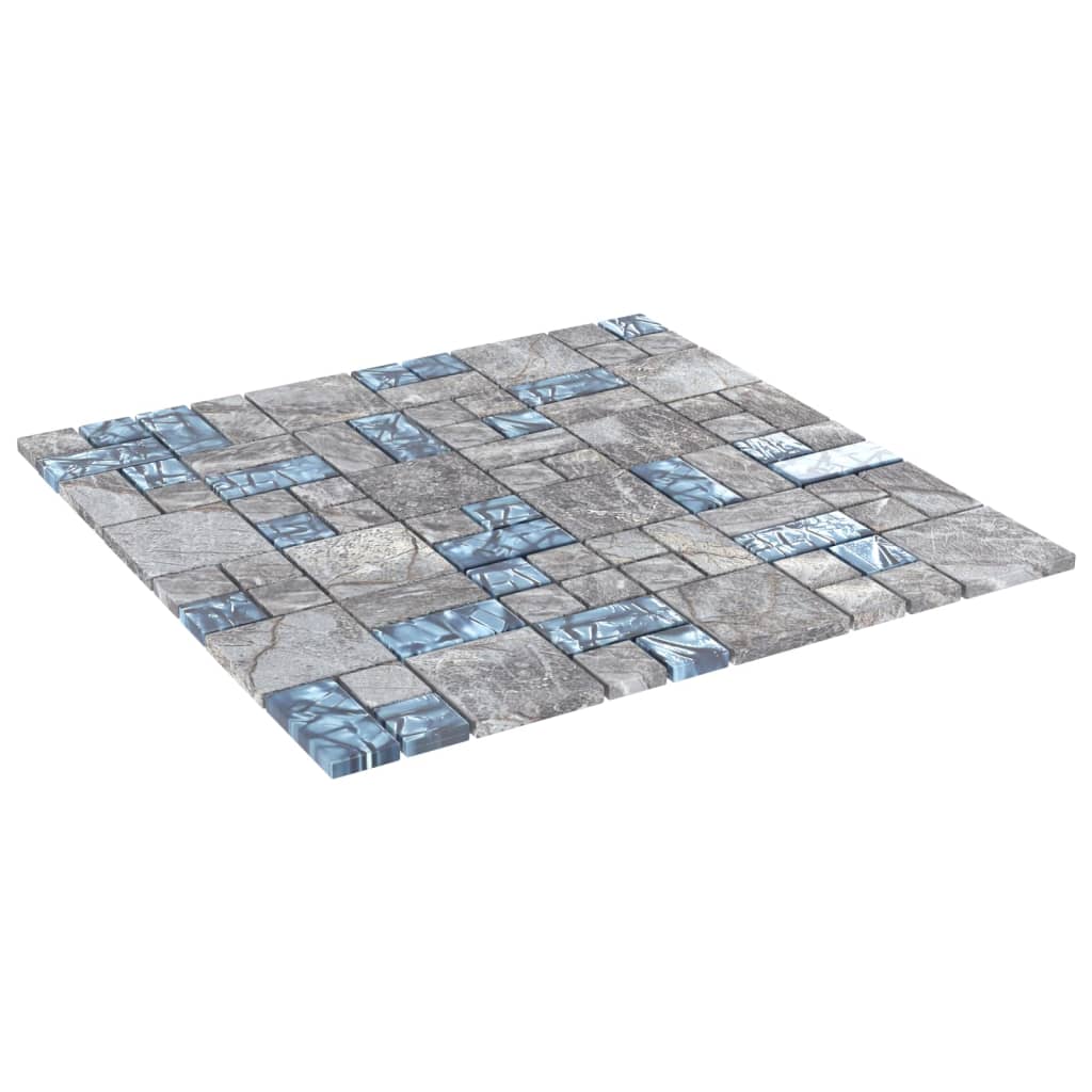 Piastrelle Mosaico 22 pz Grigio e Blu 30x30 cm in Vetro - homemem39