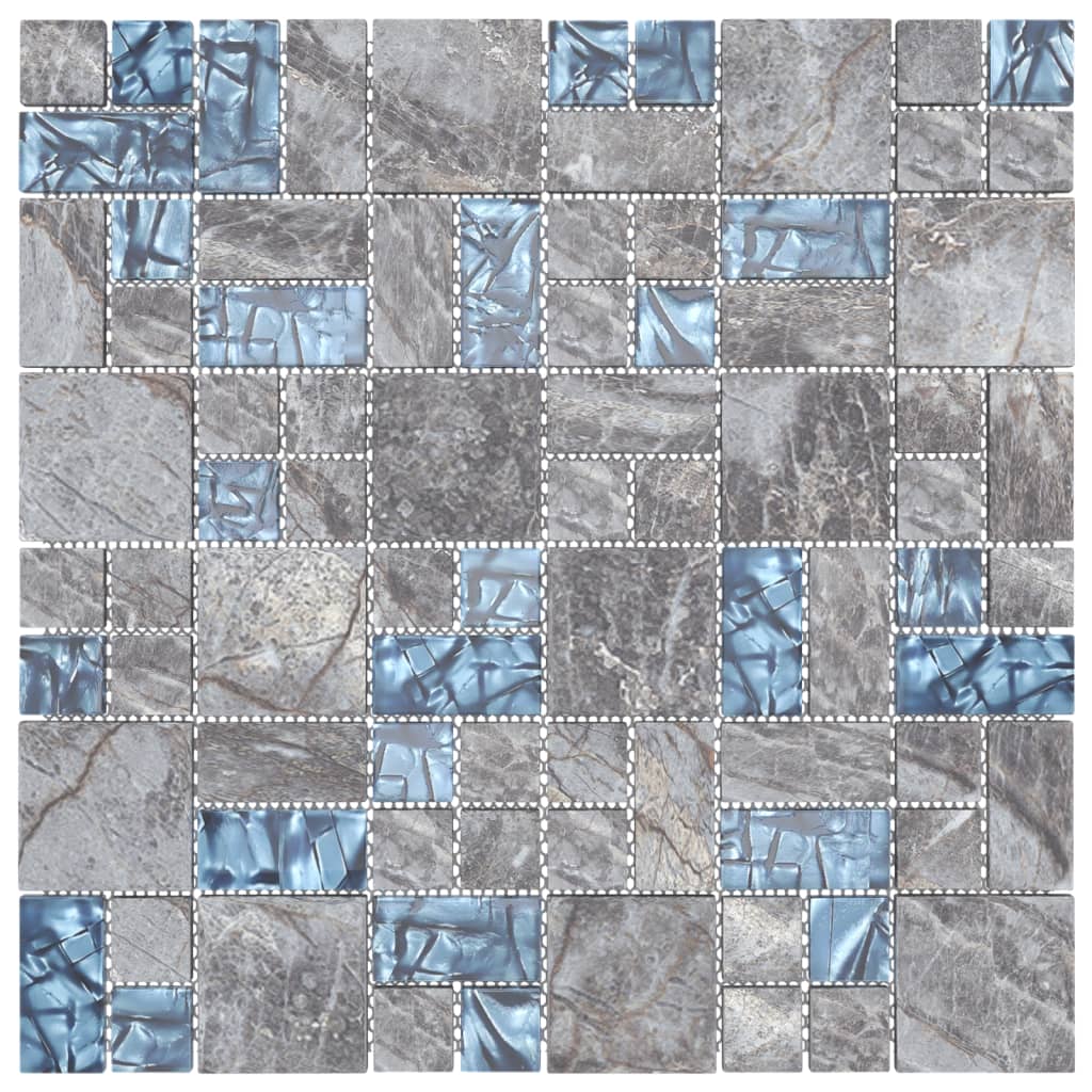 Piastrelle Mosaico 22 pz Grigio e Blu 30x30 cm in Vetro - homemem39