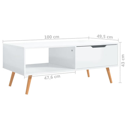 Tavolino da Caffè Bianco Lucido 100x49,5x43 cm in Truciolato - homemem39