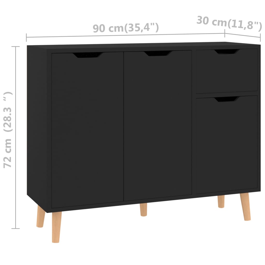 Credenza Nera 90x30x72 cm in Truciolato - homemem39