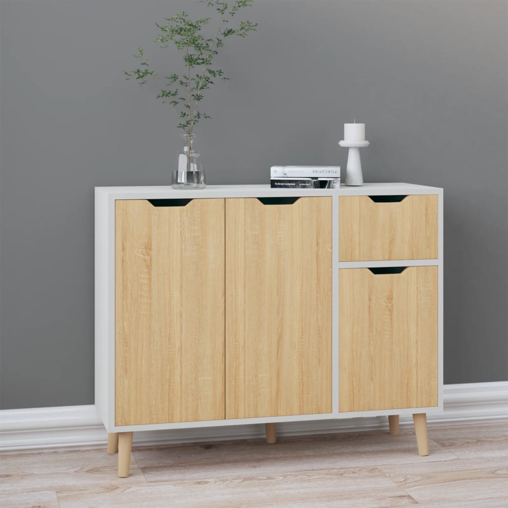 Credenza Bianca e Rovere Sonoma 90x30x72 cm in Truciolato - homemem39