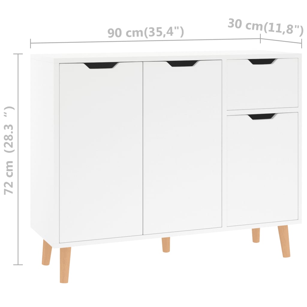 Credenza Bianco Lucido 90x30x72 cm in Legno Multistrato - homemem39