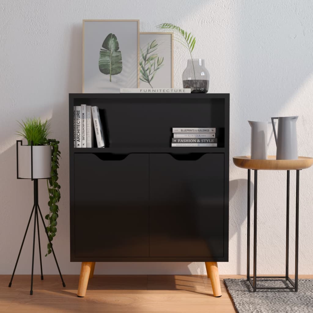 Credenza Nero Lucido 60x30x72 cm in Truciolato - homemem39