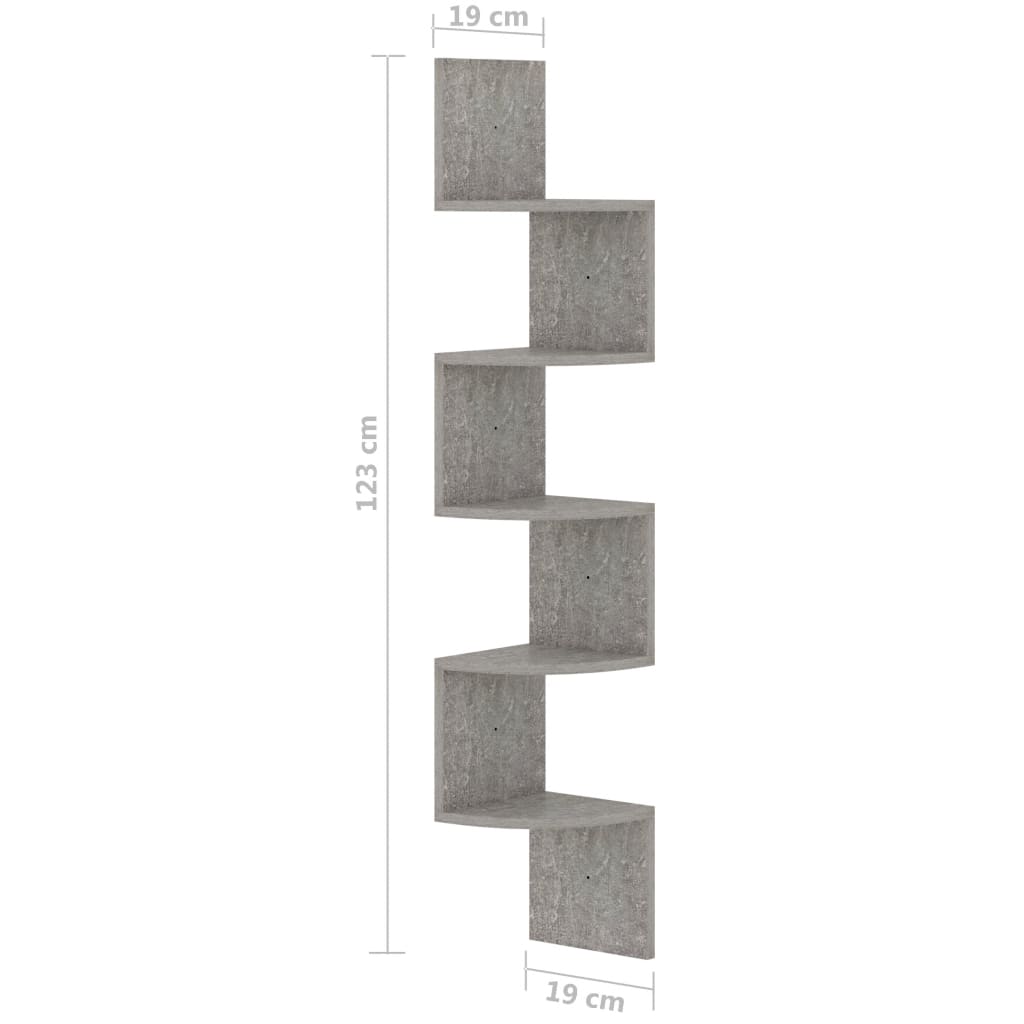 Scaffale Angolare a Muro Grigio Cemento 19x19x123 cm Truciolato - homemem39