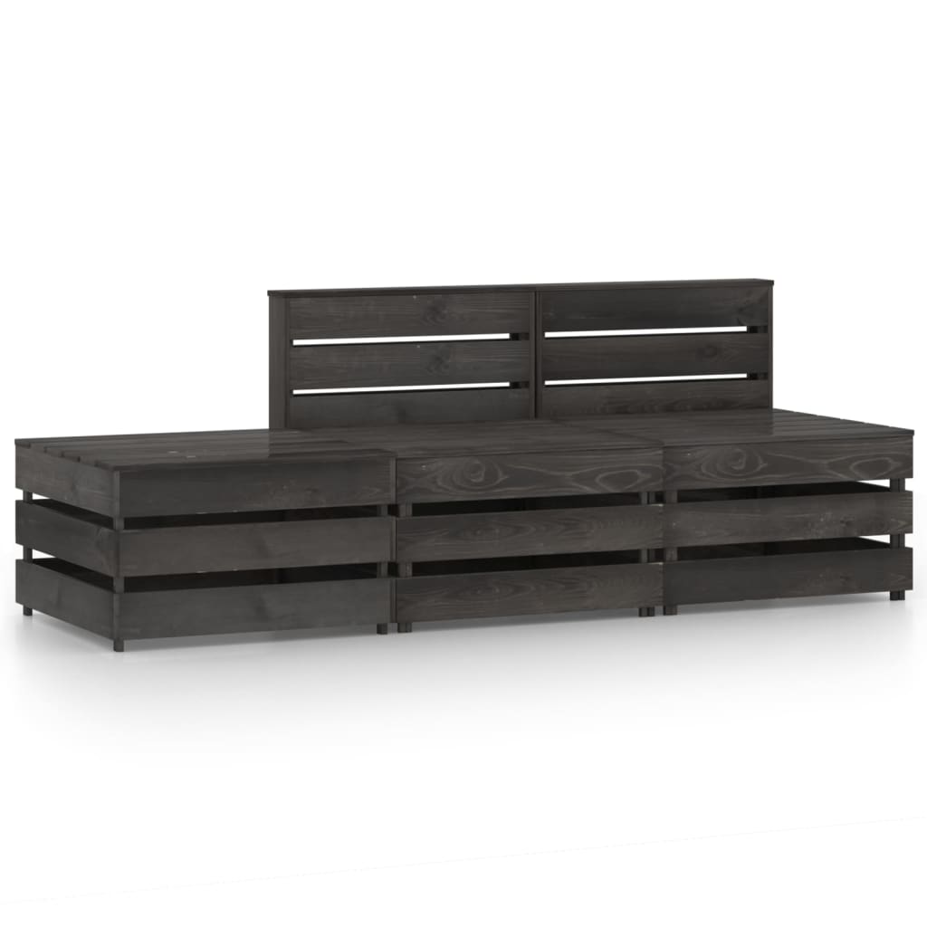 Set Divani da Giardino 3 pz in Legno di Pino Impregnato Grigio - homemem39