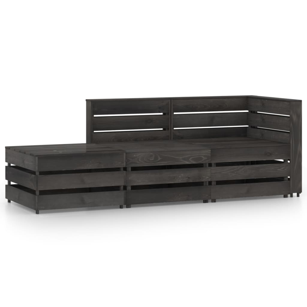 Set Divani da Giardino 3 pz in Legno di Pino Impregnato Grigio - homemem39