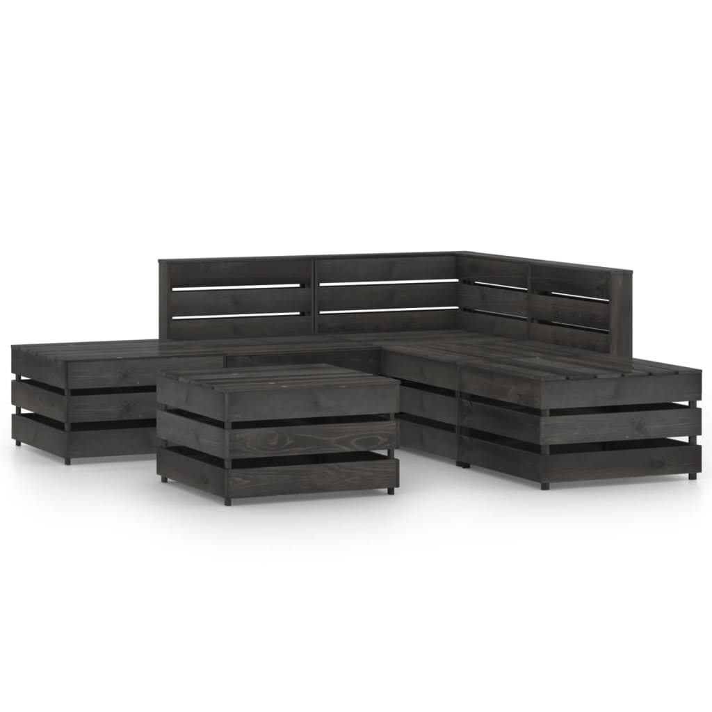 Set Divani da Giardino 6 pz in Legno di Pino Impregnato Grigio - homemem39