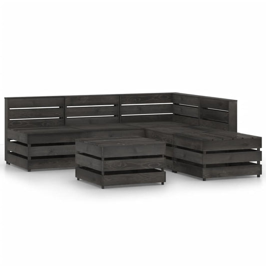 Set Divani da Giardino 6 pz in Legno di Pino Impregnato Grigio - homemem39