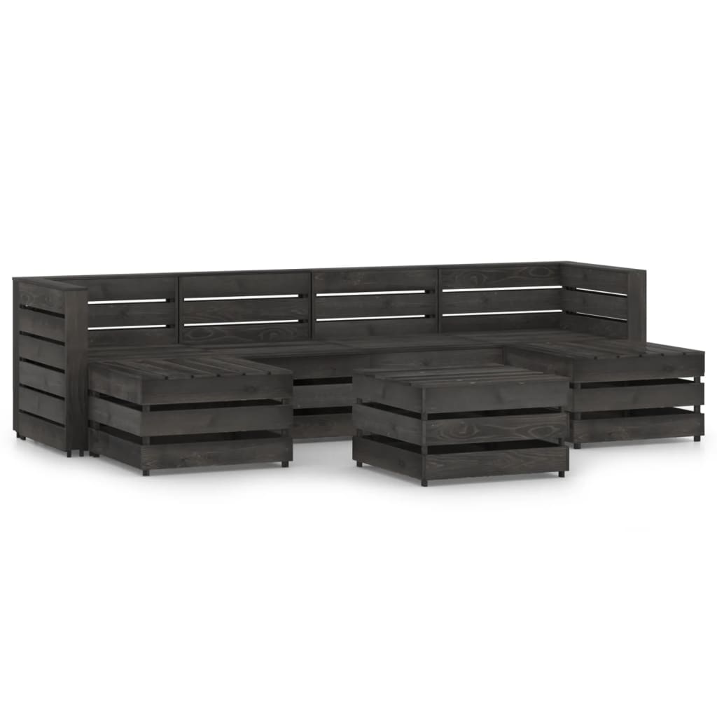 Set Divani da Giardino 7 pz in Legno di Pino Impregnato Grigio - homemem39