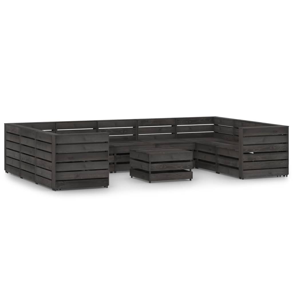 Set Divani da Giardino 10 pz in Legno di Pino Impregnato Grigio - homemem39