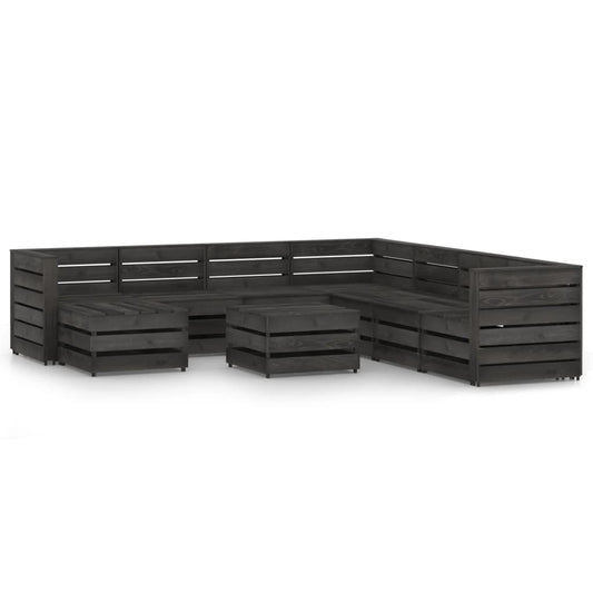 Set Divani da Giardino 9 pz in Legno di Pino Impregnato Grigio - homemem39