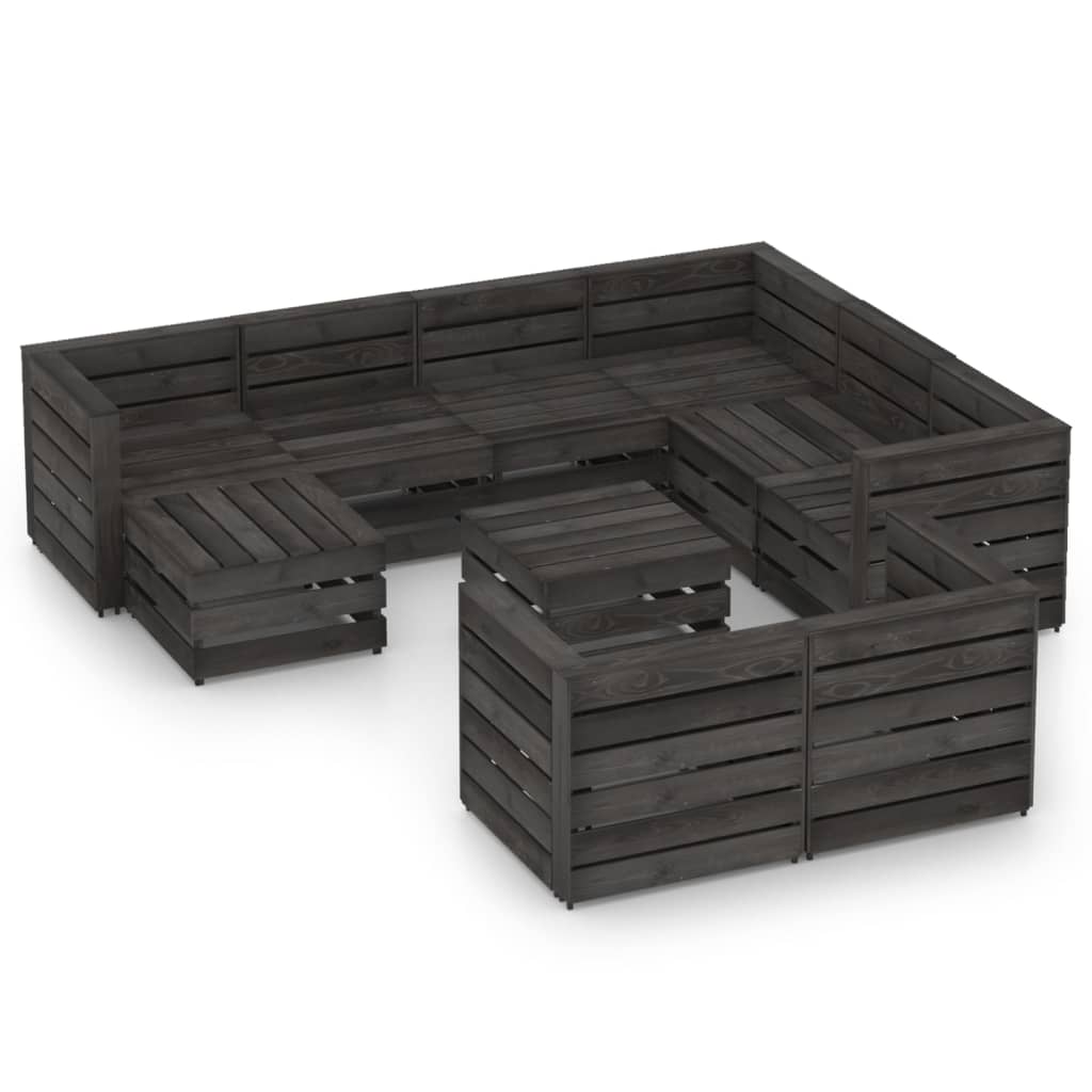 Set Divani da Giardino 10 pz in Legno di Pino Impregnato Grigio - homemem39