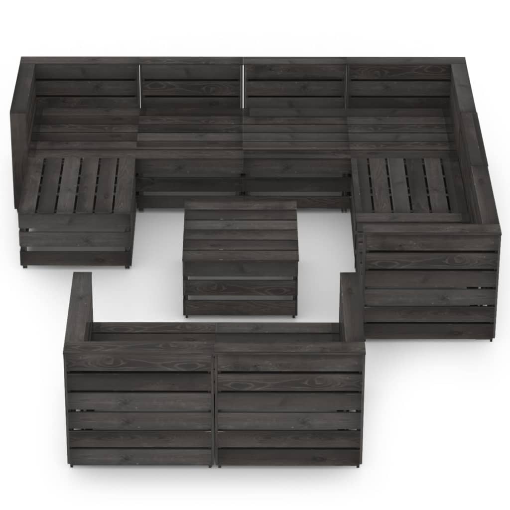 Set Divani da Giardino 10 pz in Legno di Pino Impregnato Grigio - homemem39