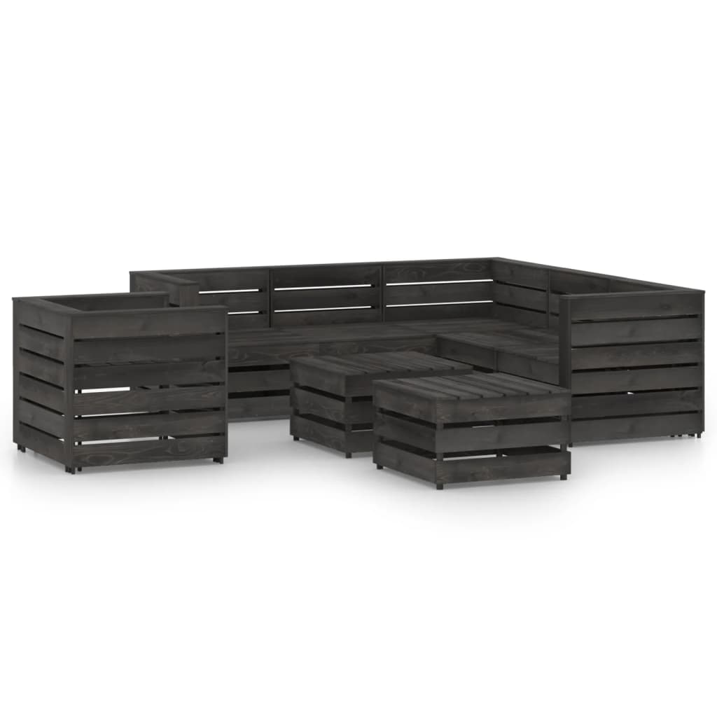 Set Divani da Giardino 8 pz in Legno di Pino Impregnato Grigio - homemem39