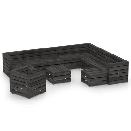 Set Divani da Giardino 12 pz in Legno di Pino Impregnato Grigio - homemem39