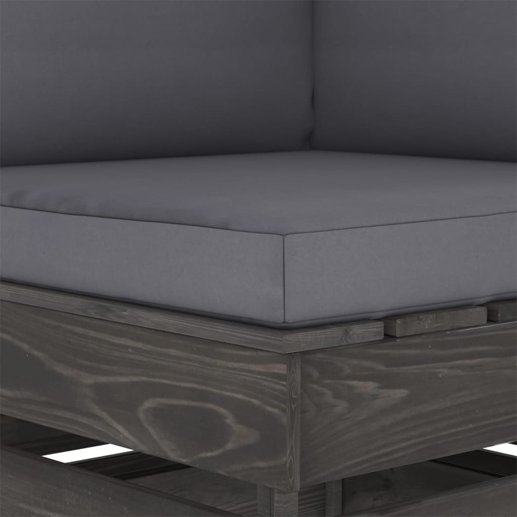 Divano Angolare Modulare con Cuscini in Legno Impregnato Grigio - homemem39