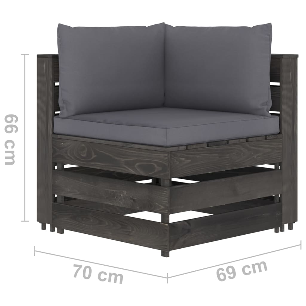 Divano da Giardino a 2 Posti con Cuscini Legno Impregnato Grigio - homemem39