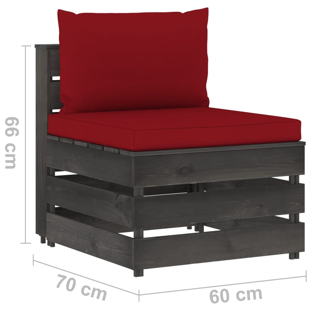 Divano da Giardino a 3 Posti con Cuscini Legno Impregnato Grigio - homemem39