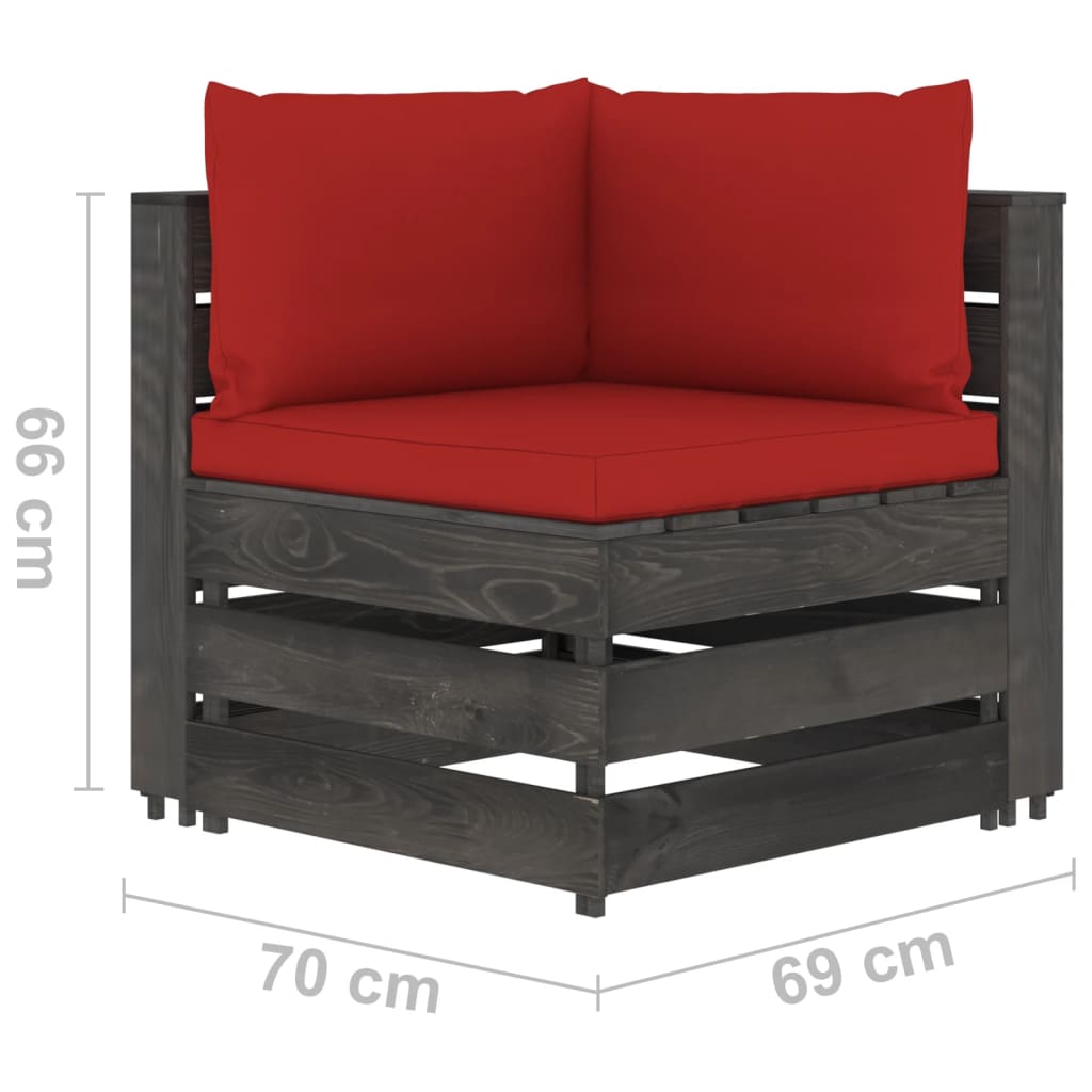 Divano da Giardino 4 Posti con Cuscini Legno Impregnato Grigio - homemem39