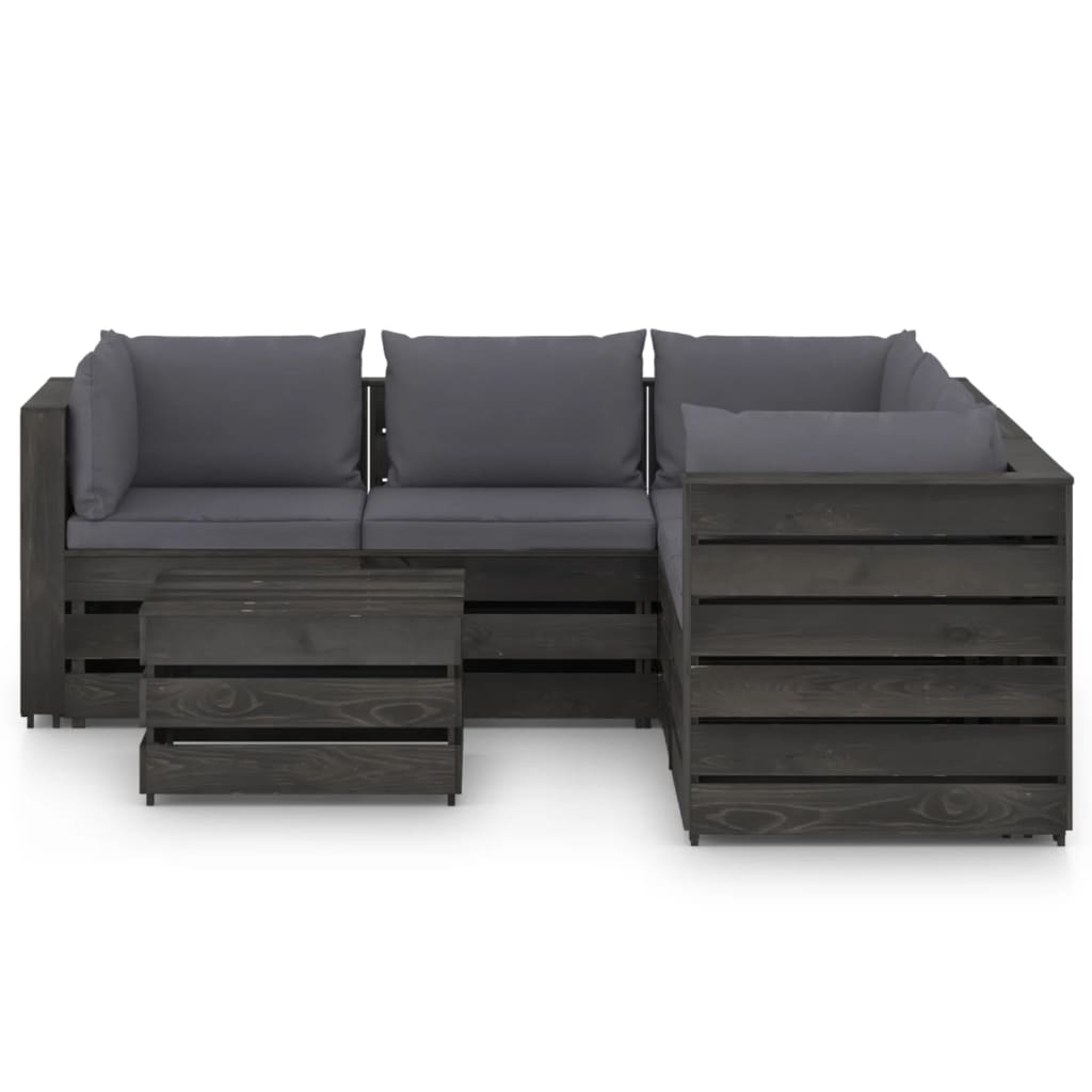 Set Divani da Giardino con Cuscini 6 pz Legno Impregnato Grigio - homemem39