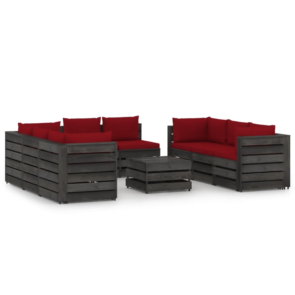 Set Divani da Giardino con Cuscini 9 pz Legno Impregnato Grigio - homemem39