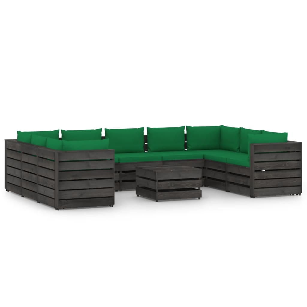 Set Divani da Giardino con Cuscini 10pz Legno Impregnato Grigio - homemem39