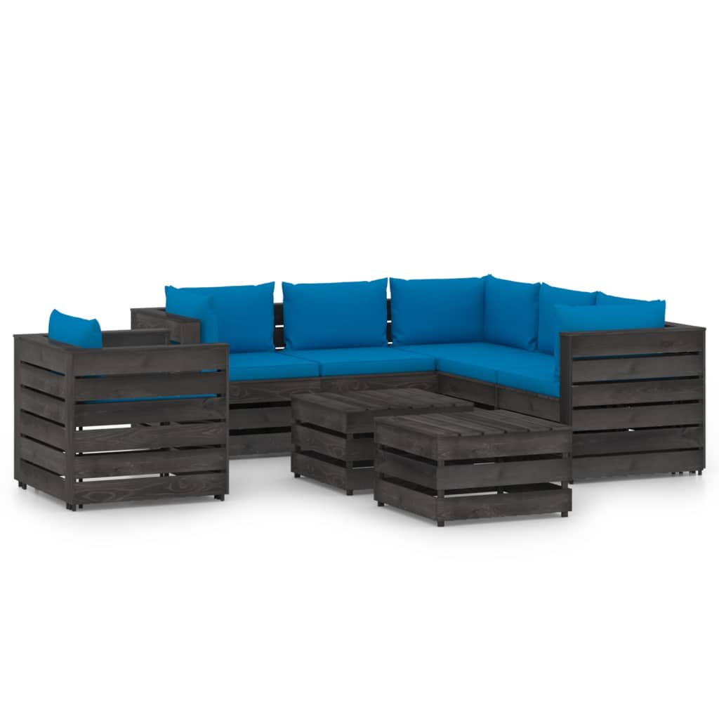 Set Divani da Giardino con Cuscini 8 pz Legno Impregnato Grigio - homemem39