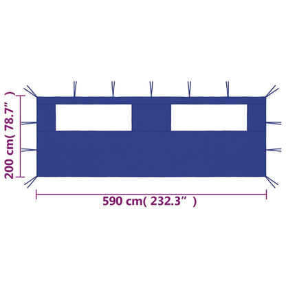 Parete con Finestre per Gazebo 6x2 m Blu - homemem39