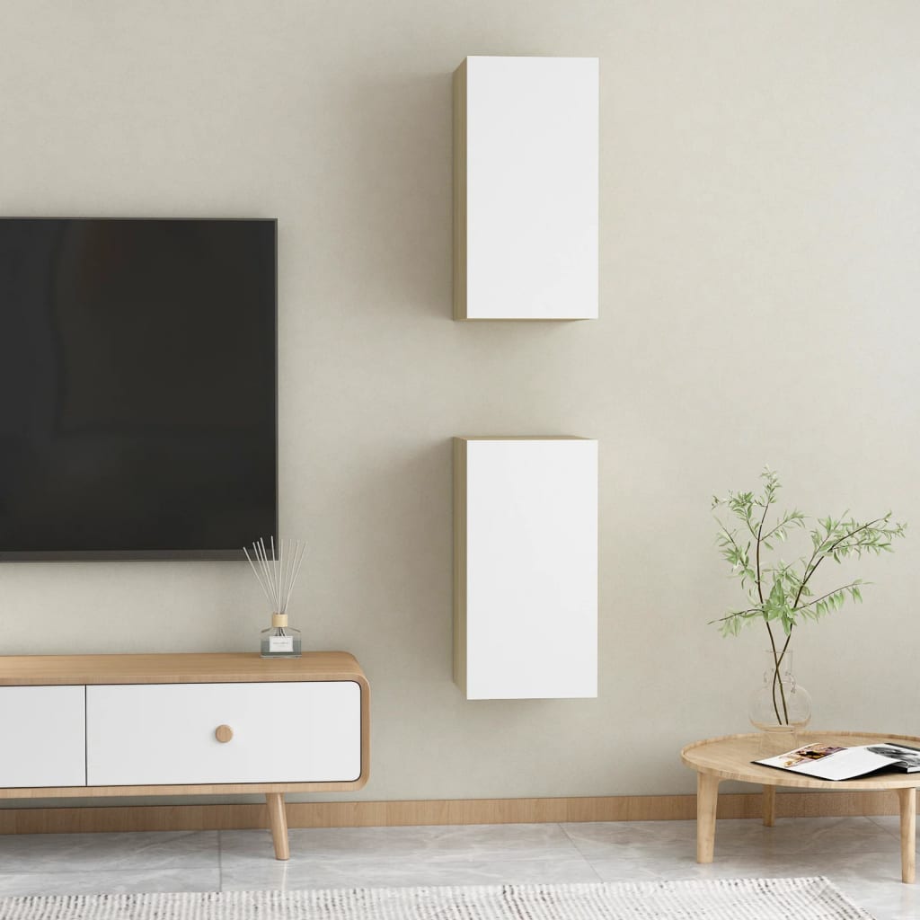 Mobili TV 2pz Bianco e Rovere Sonoma 30,5x30x60 cm Multistrato - homemem39