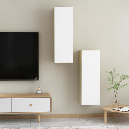 Mobili TV 2pz Bianco e Rovere Sonoma 30,5x30x90 cm Multistrato - homemem39