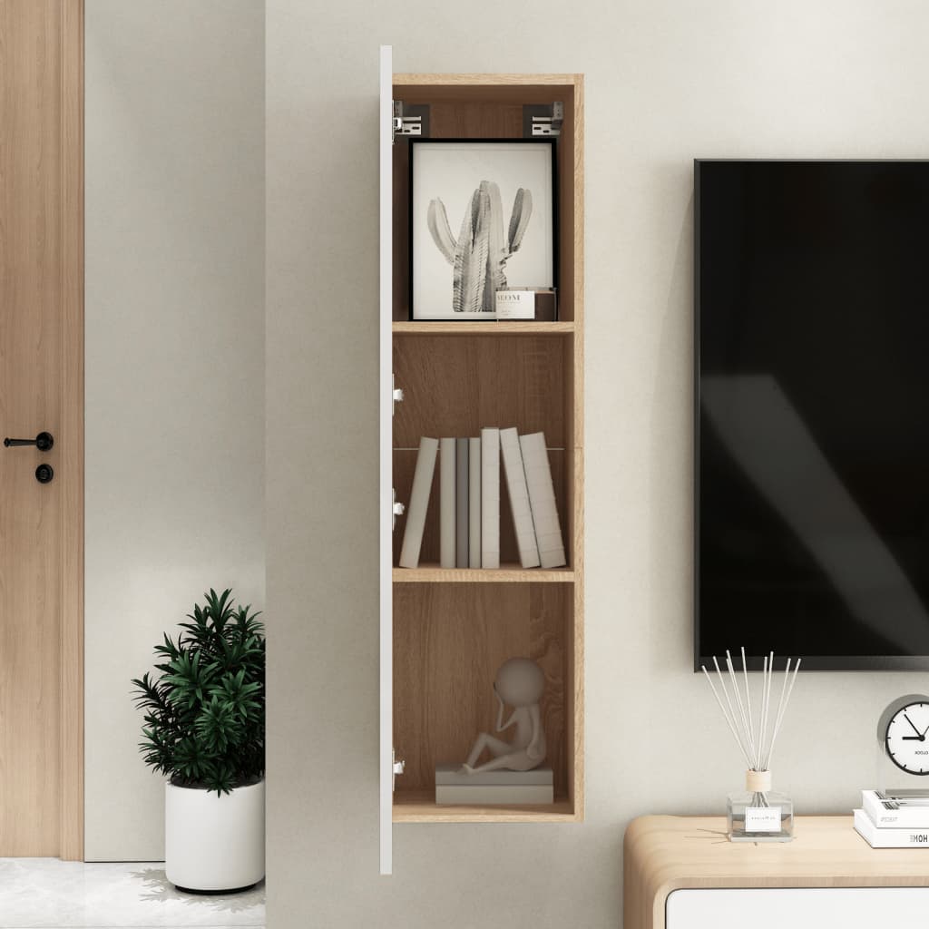 Mobile TV Bianco Rovere Sonoma 30,5x30x110 cm Legno Multistrato - homemem39