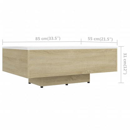 Tavolino da Caffè Bianco e Rovere 85x55x31 cm in Truciolato - homemem39