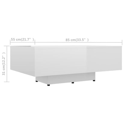 Tavolino da Salotto Bianco Lucido 85x55x31 cm Legno Multistrato - homemem39