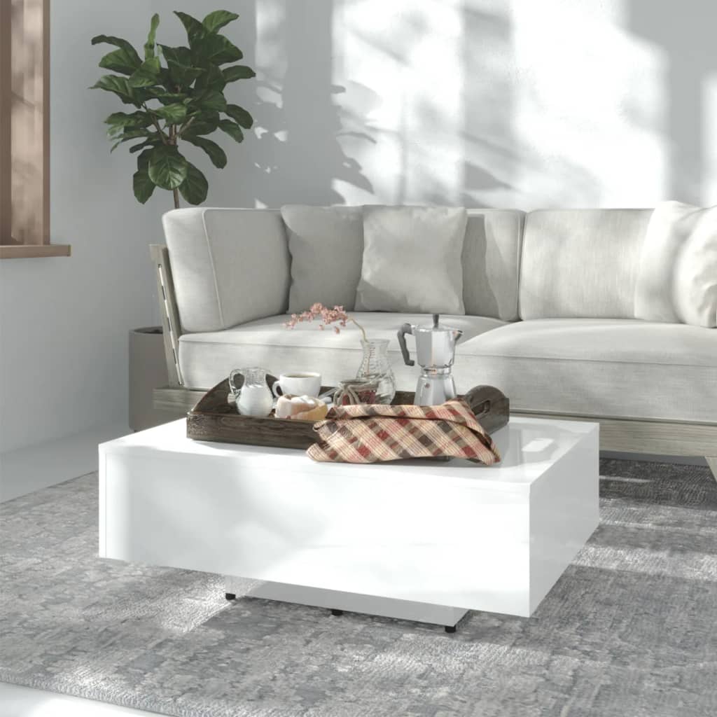 Tavolino da Salotto Bianco Lucido 85x55x31 cm Legno Multistrato - homemem39