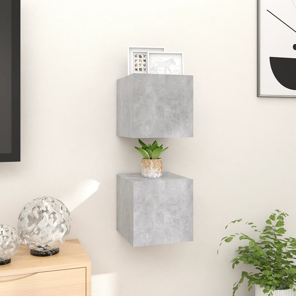 Armadietti a Parete per TV 2 pz Grigio Cemento 30,5x30x30 cm - homemem39