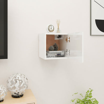 Armadietto a Parete per TV Bianco Lucido 30,5x30x30 cm - homemem39