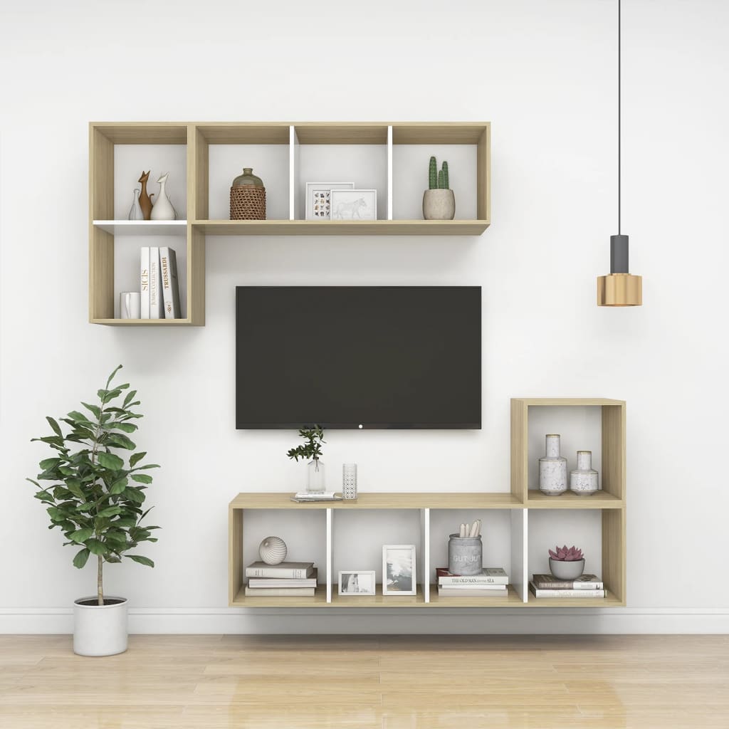 Armadietto per TV Bianco e Rovere Sonoma 37x37x72 cm Truciolato - homemem39