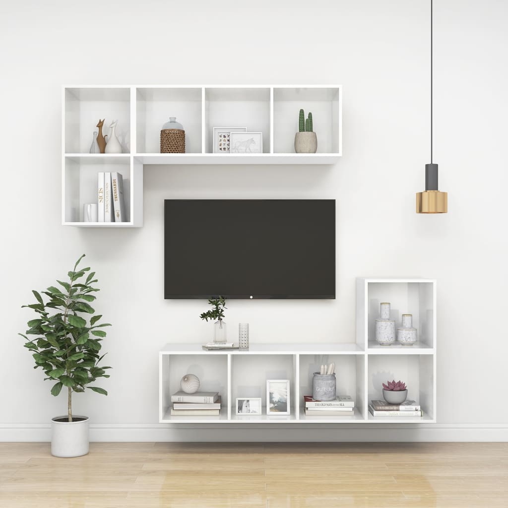 Armadietto da Parete per TV Bianco Lucido 37x37x72cm Truciolato - homemem39