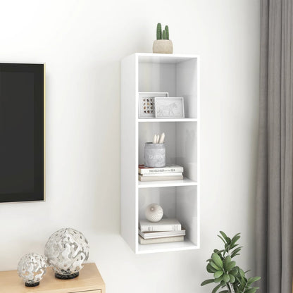 Armadietto a Parete per TV Bianco Lucido 37x37x107cm Truciolato - homemem39