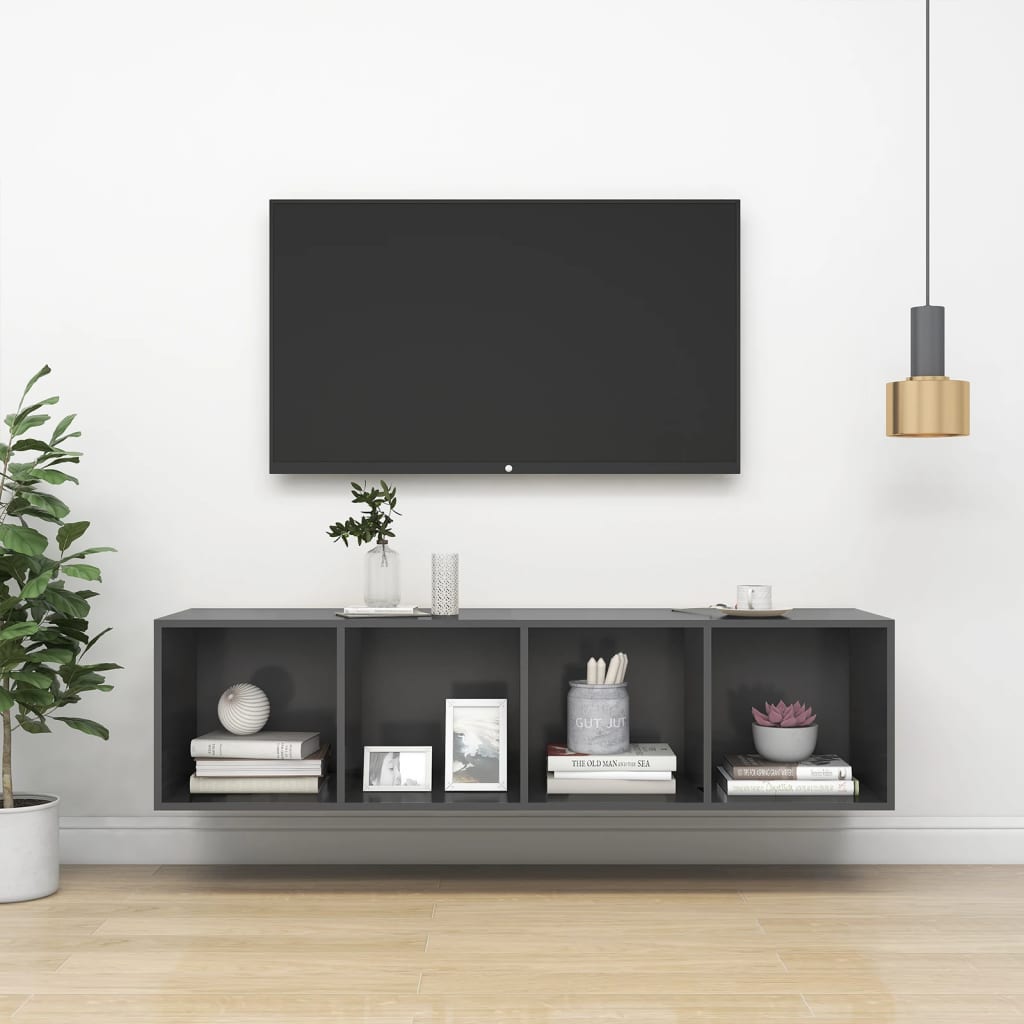 Armadietto da Parete per TV Grigio 37x37x142,5 cm in Truciolato - homemem39