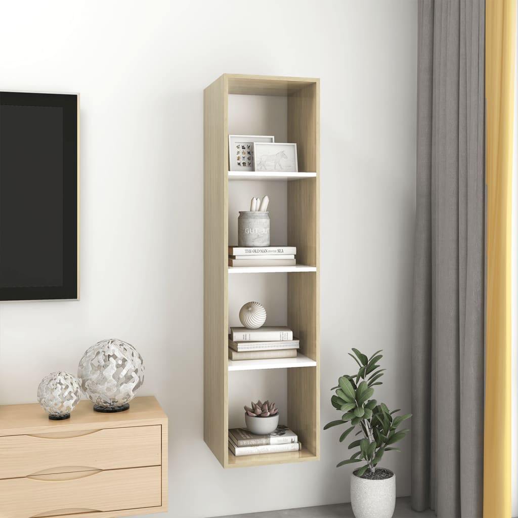 Armadietto TV Bianco e Rovere Sonoma 37x37x142,5 cm Truciolato - homemem39