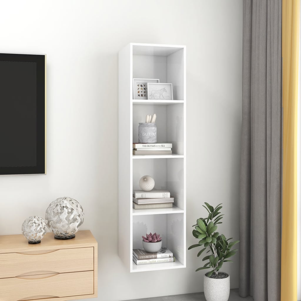 Armadietto a Muro per TV Bianco Lucido 37x37x142,5cm Truciolato - homemem39