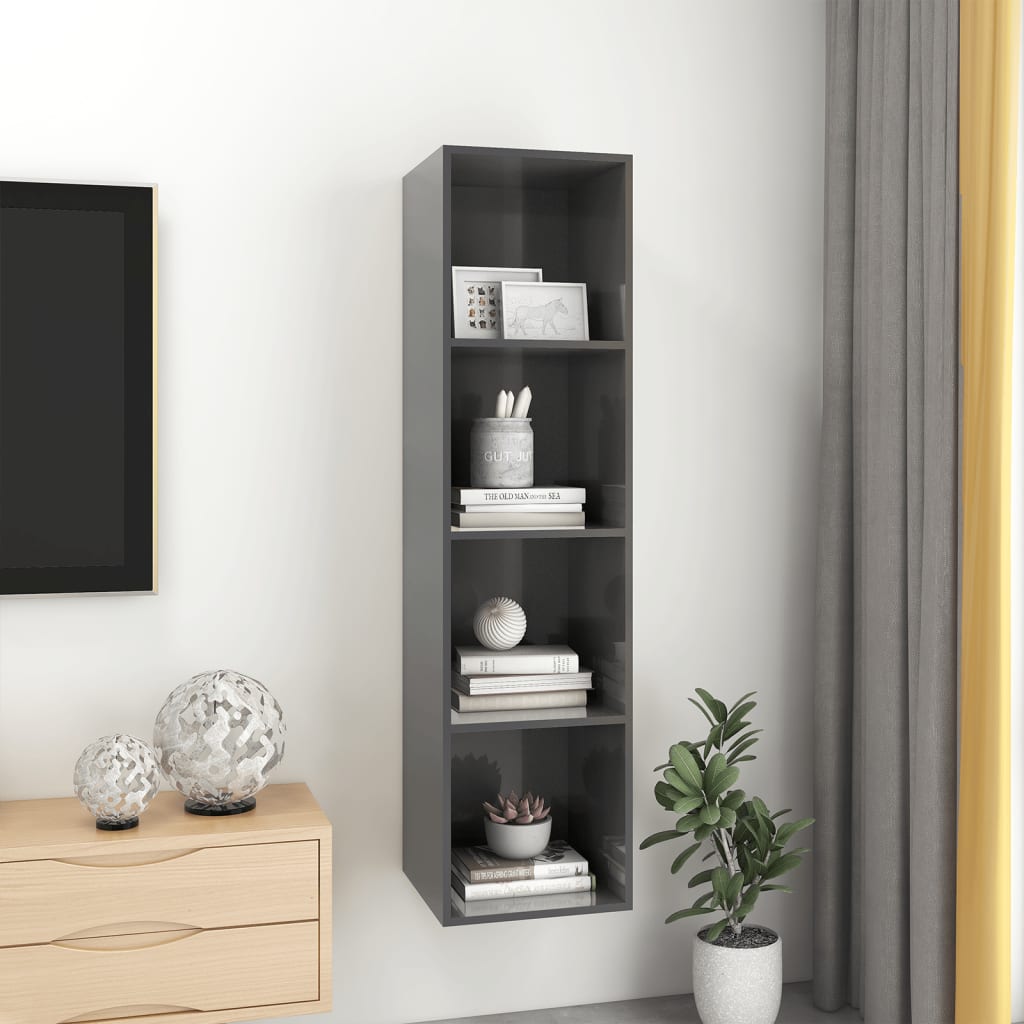 Armadietto a Muro per TV Grigio Lucido 37x37x142,5cm Truciolato - homemem39