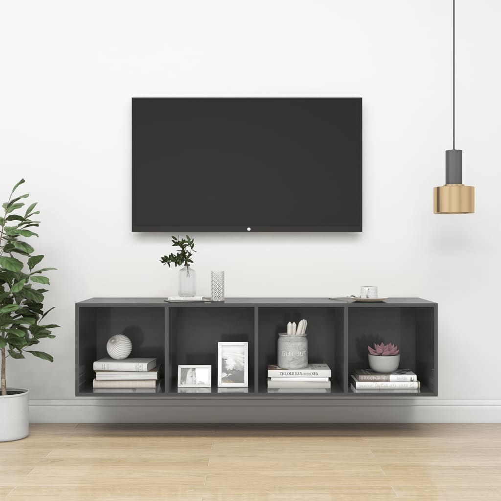 Armadietto a Muro per TV Grigio Lucido 37x37x142,5cm Truciolato - homemem39