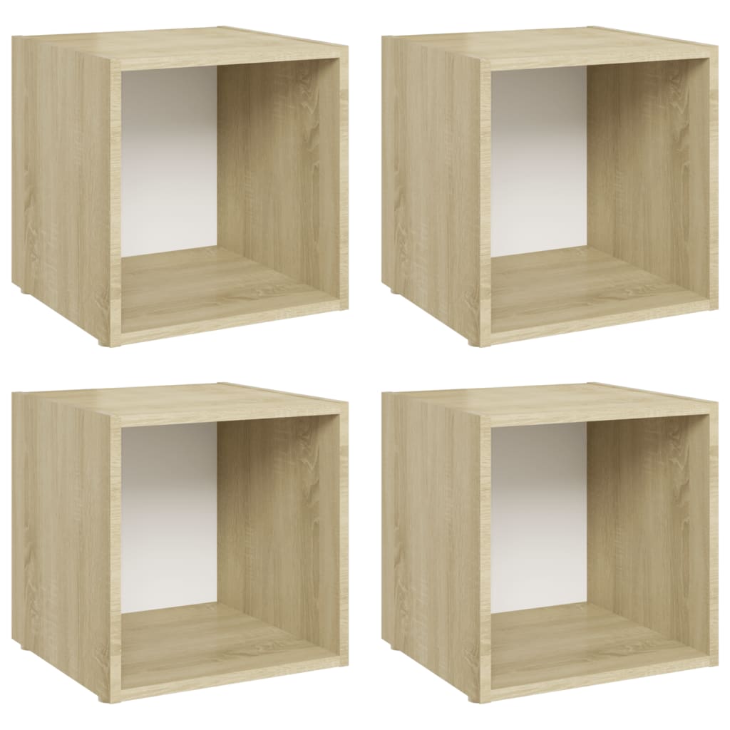 Mobile Porta TV 4pz Bianco Rovere Sonoma 37x35x37 cm Truciolato - homemem39