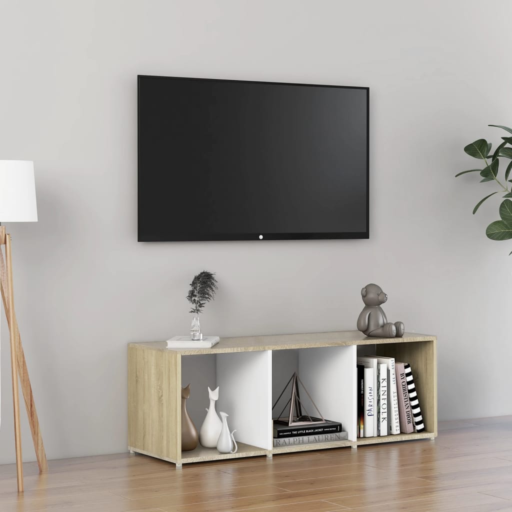 Mobile TV Bianco e Rovere Sonoma 107x35x37 cm Legno Multistrato - homemem39