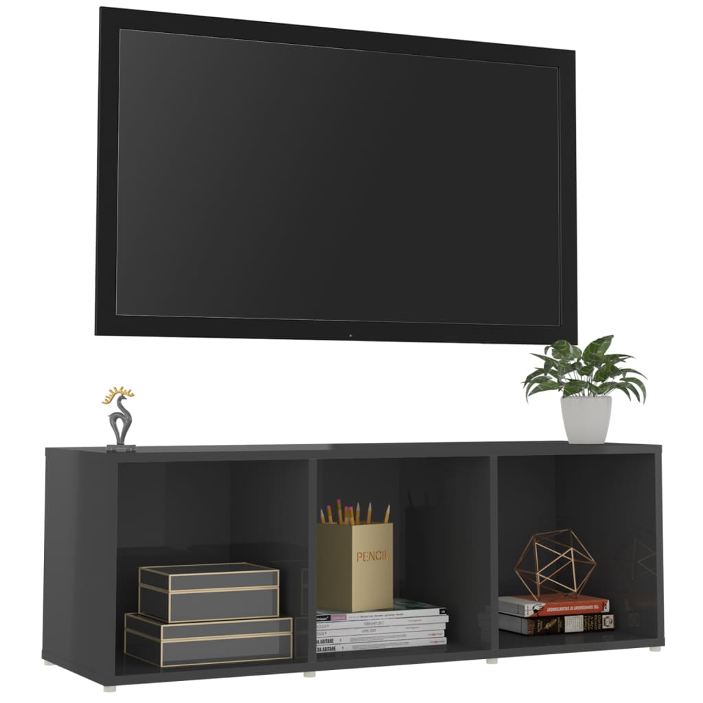 Mobile Porta TV Grigio Lucido 107x35x37 cm in Legno Multistrato - homemem39