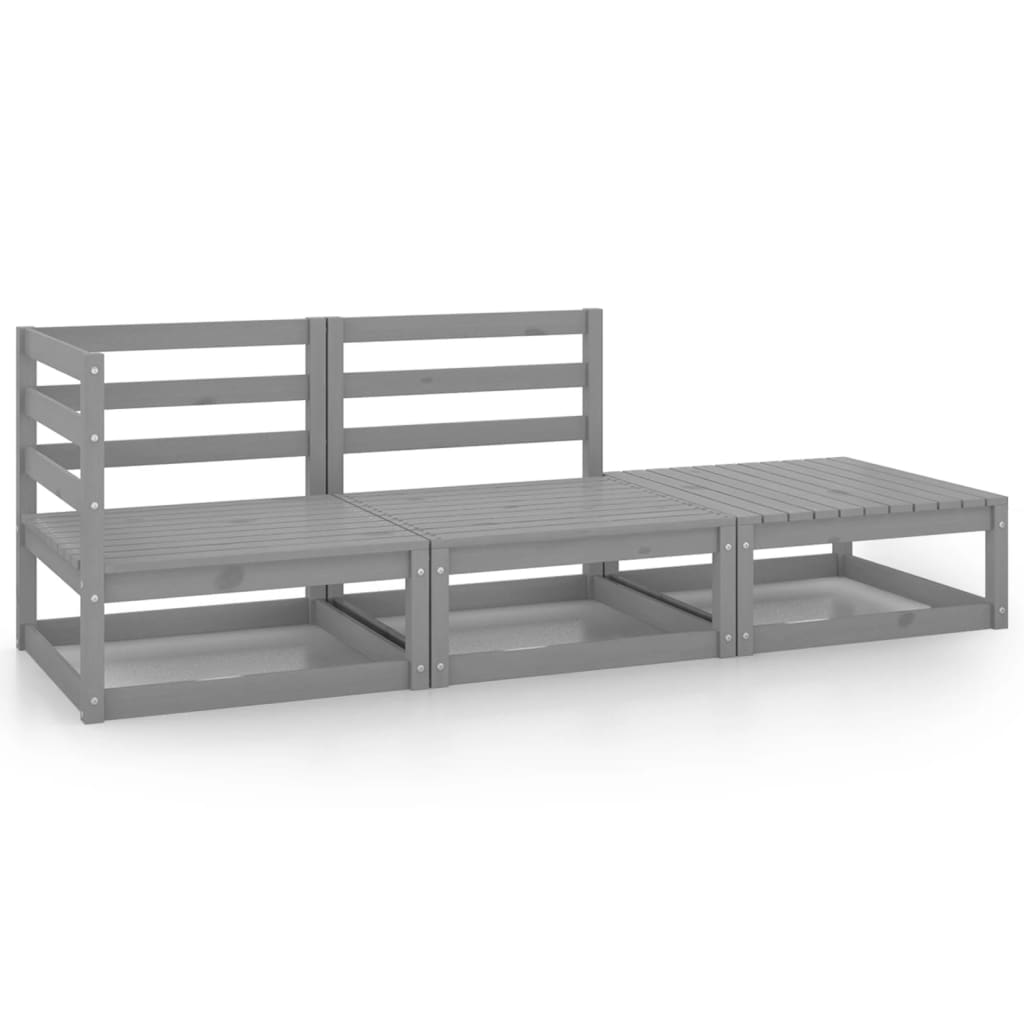 Set Divani da Giardino 3 pz Grigio in Legno Massello di Pino - homemem39