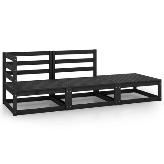 Set Divani da Giardino 3 pz Nero in Legno Massello di Pino - homemem39