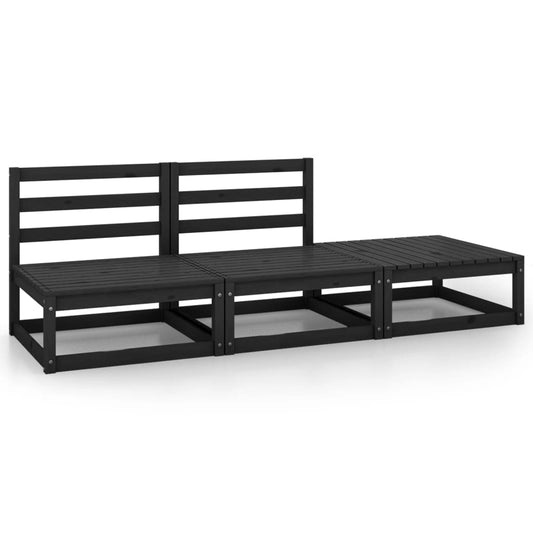 Set Divani da Giardino 3 pz Nero in Legno Massello di Pino - homemem39